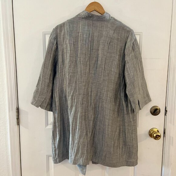 Elieen Fisher Double Weave Silver Crinkle Sheen Linen Jacket/Blazer Sz XL - Picture 5 of 11